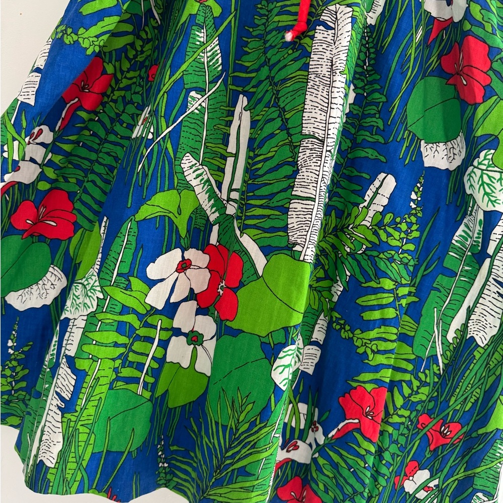 Jenni Vintage 1970s Blue and Green Floral Midi Dress with Red Accents - Picture 8 of 10